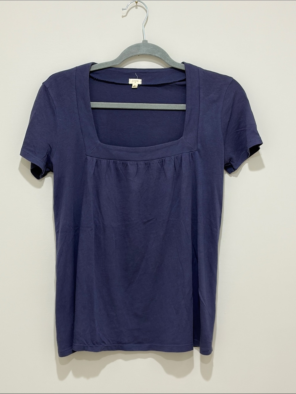 J. Crew Navy Square Neck Short Sleeve cotton Shirt